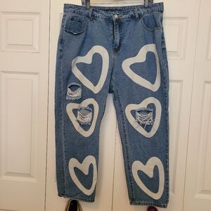 Shein Cute Heart Distressed Mom Jeans